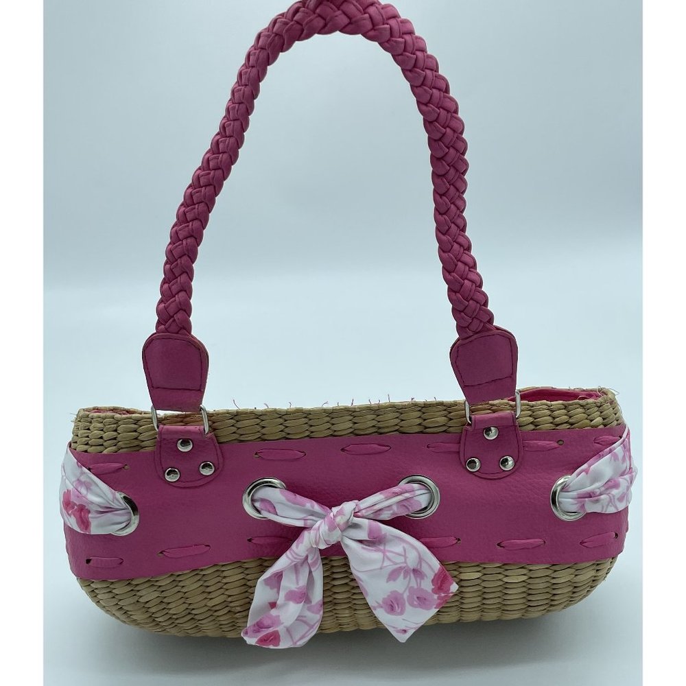 Pink Bow Straw Purse